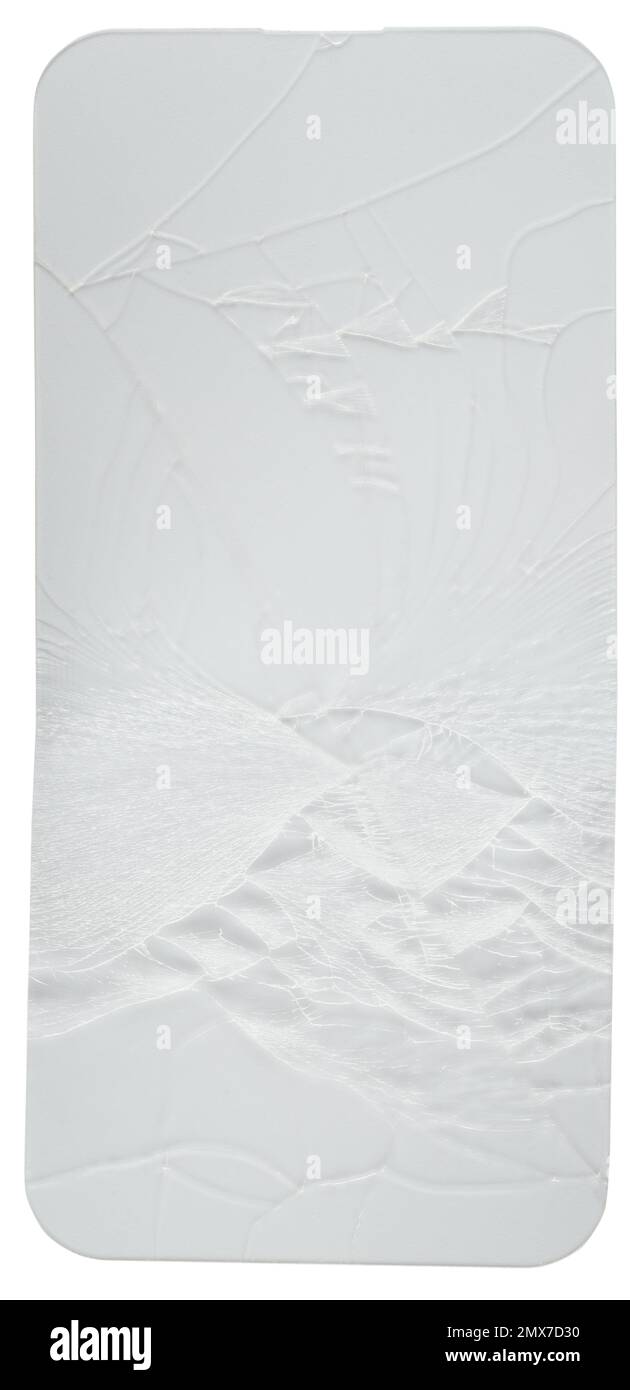 Protecteur d'écran de smartphone fissuré isolé sur l'arrière-plan du studio Banque D'Images