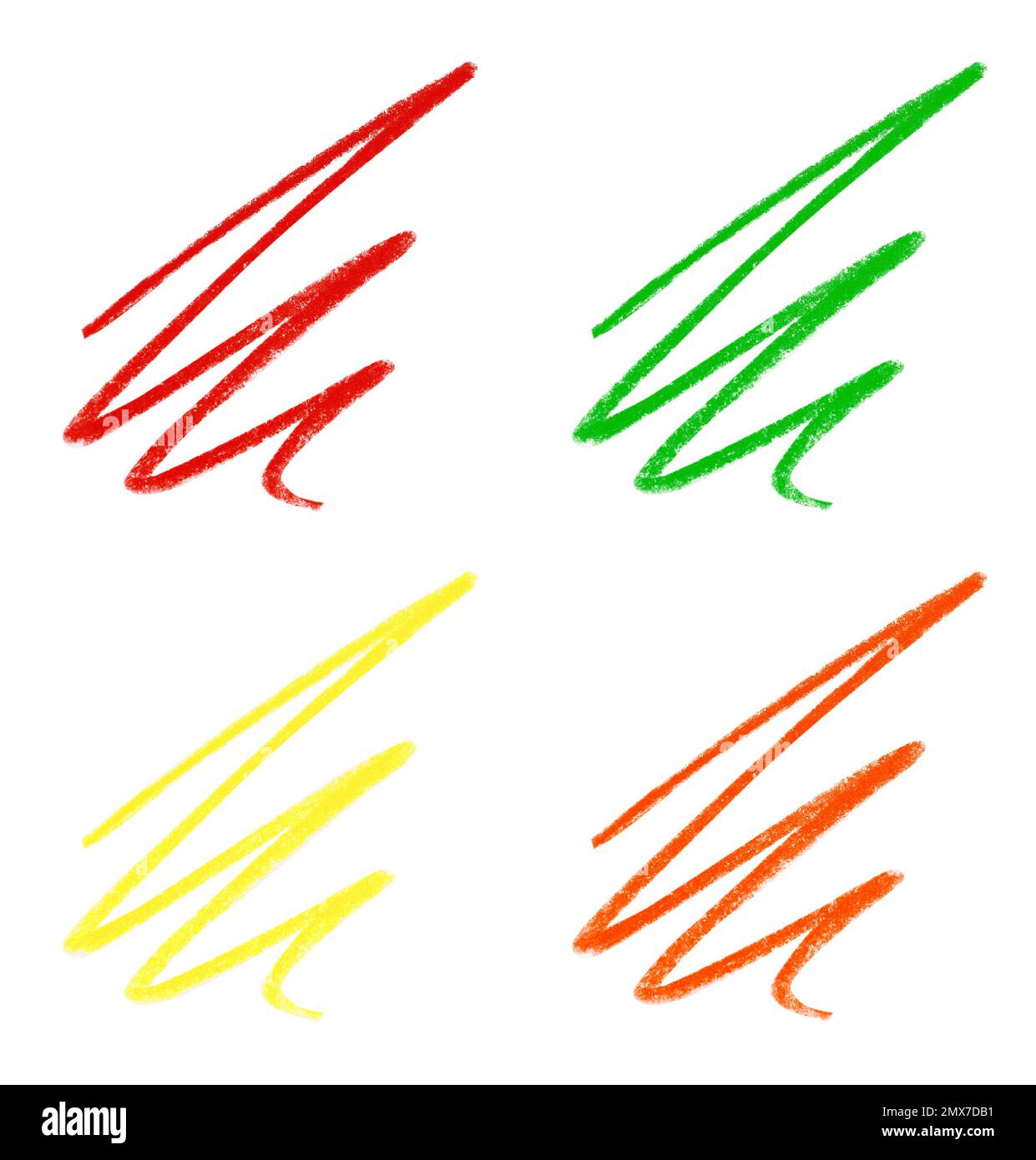 Collage de crayons de couleur dessinés sur fond blanc Banque D'Images