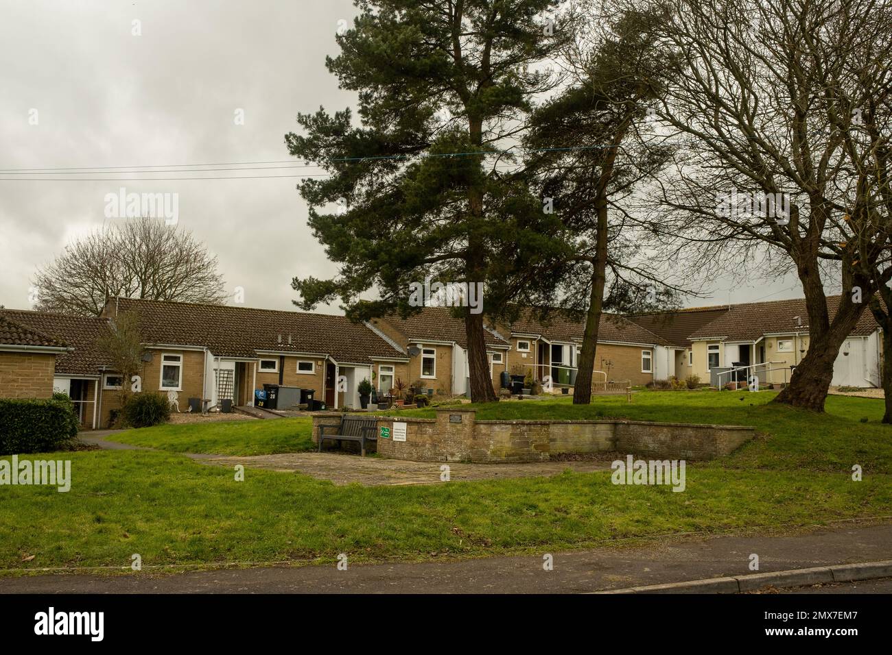 Février 2023 - logements abrités à Castle Cary, Somerset, Angleterre, Royaume-Uni Banque D'Images