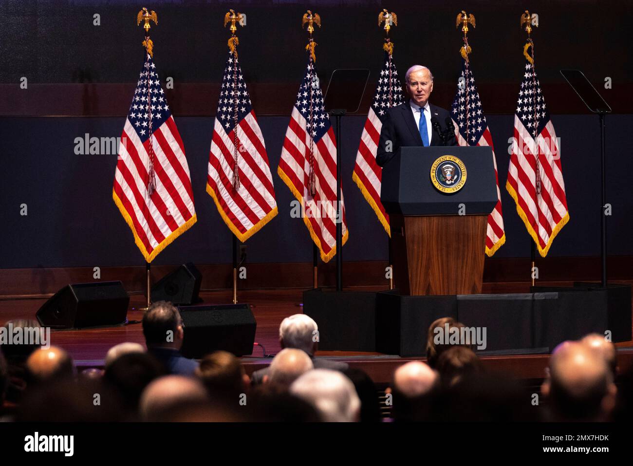 Washington, Vereinigte Staaten. 02nd févr. 2023. Le président des États-Unis, Joe Biden, s'exprime lors du déjeuner national de prière au Capitole à Washington, DC, le jeudi 2 février 2023. Crédit : Julia Nikhinson/CNP/dpa/Alay Live News Banque D'Images