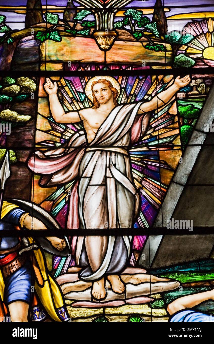 Vitraux avec scène religieuse montrant Jésus prêchant, basilique notre-Dame, Ottawa, Ontario, Canada Banque D'Images