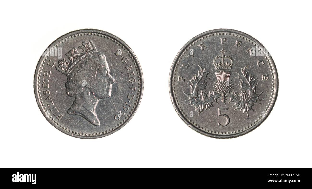 Les deux côtés de la pièce de pence britannique de 2 (1990) avec le portrait couronné de la reine Elizabeth II, portant le Diadem d'État de George IV. Banque D'Images