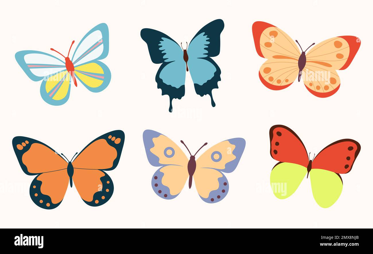 Collection de papillons multicolores. Illustration vectorielle Bright nature Design en style plat Illustration de Vecteur