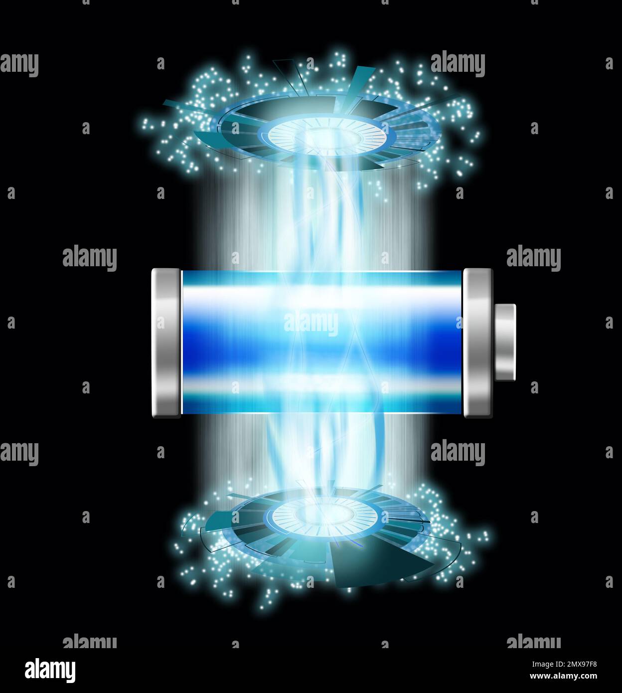 Icône de charge de la batterie sur fond noir. Illustration Banque D'Images