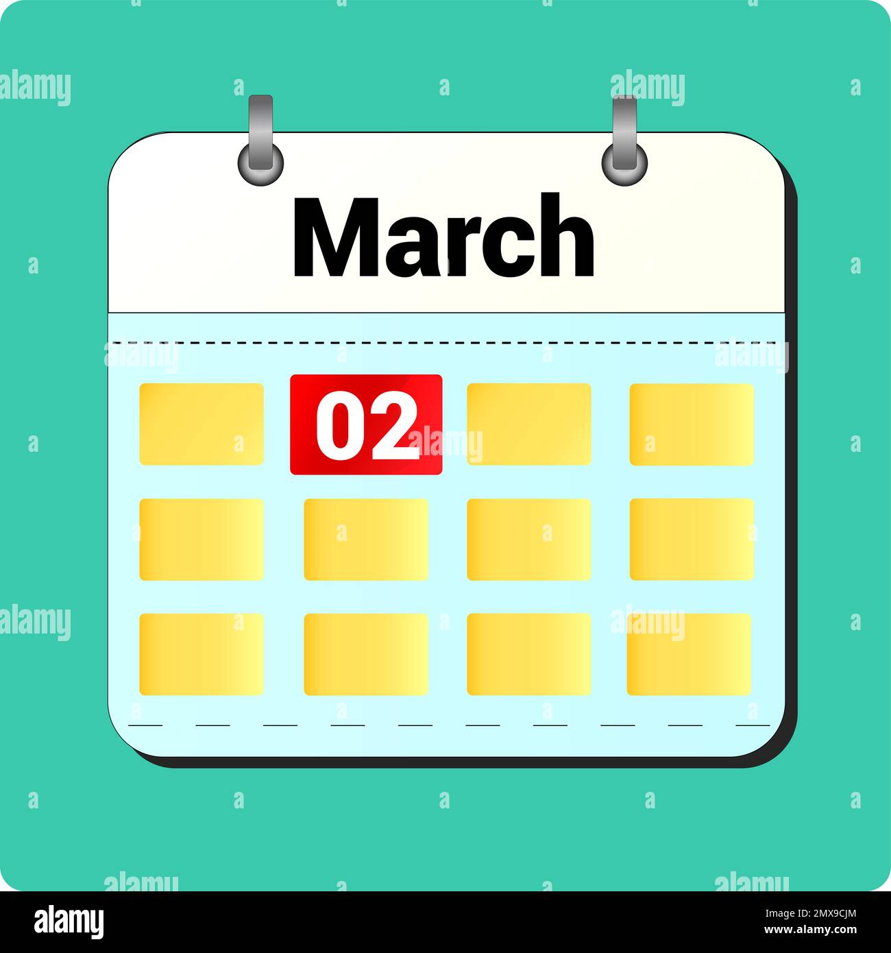 Dessin vectoriel de calendrier, date 2 mars sur la page Illustration de Vecteur