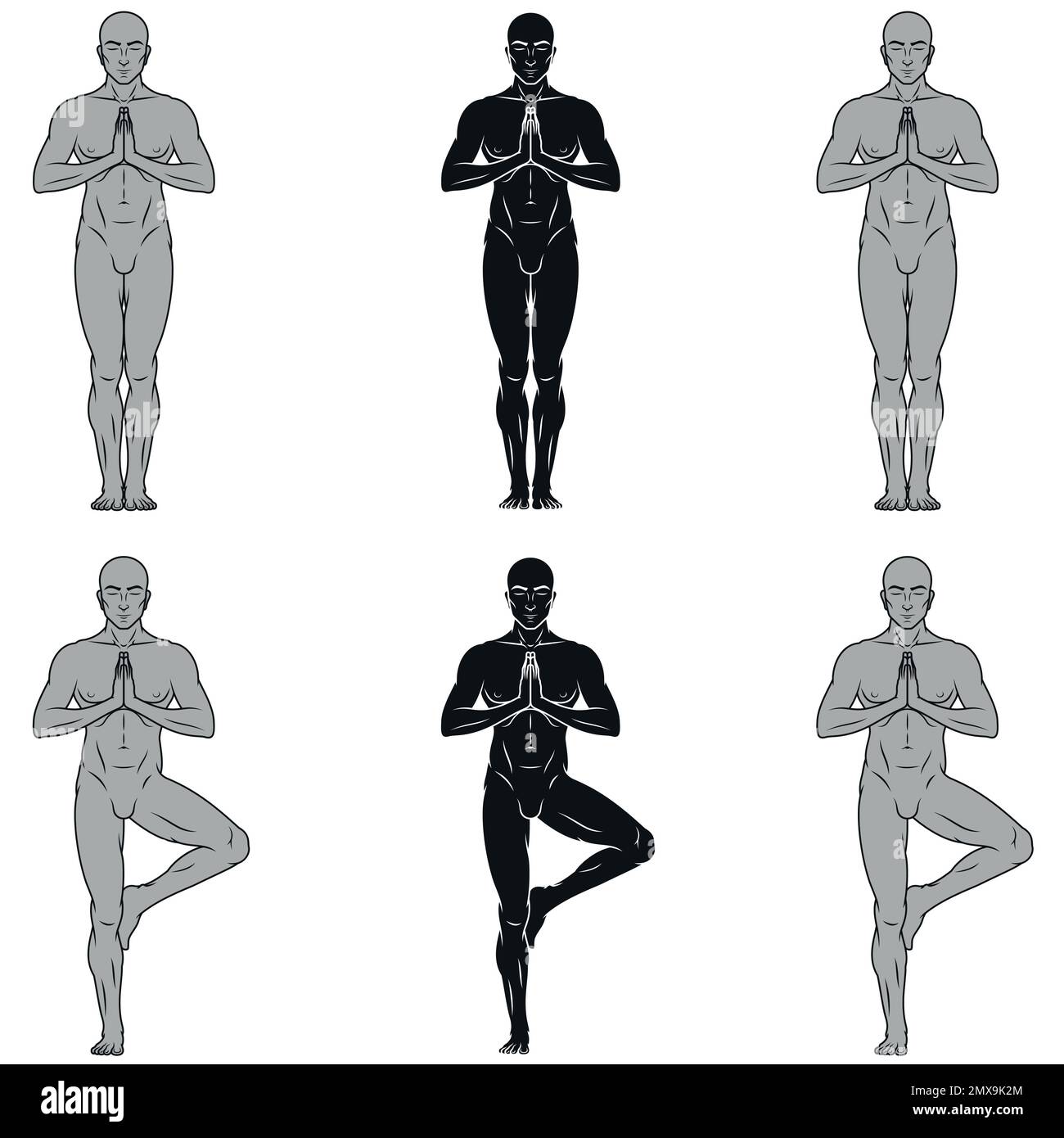 Conception vectorielle de l'homme faisant de la forme physique et pilates exercice, homme méditant faisant du yoga Illustration de Vecteur