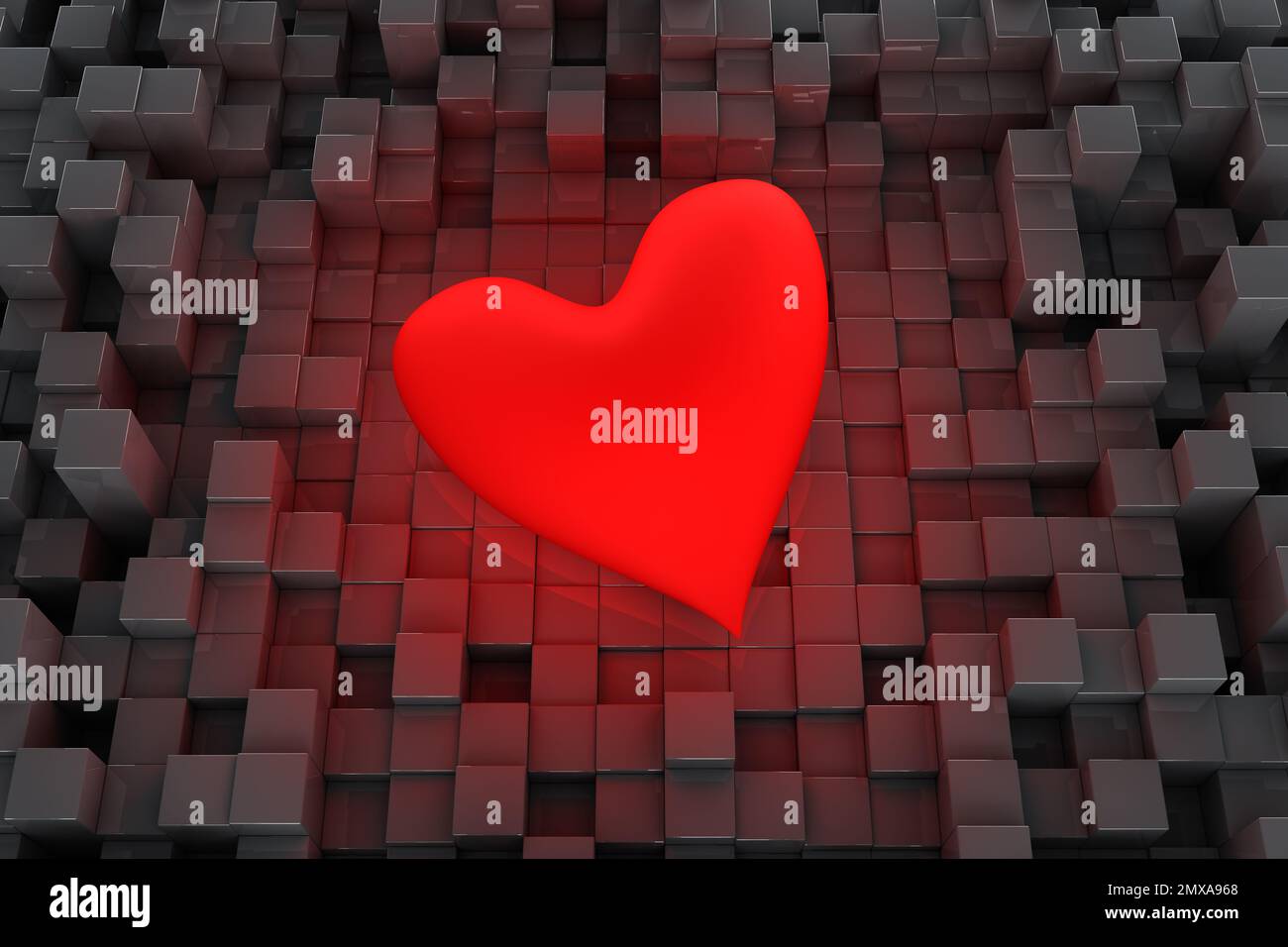 Arrière-plan des blocs cœur rouges - rendu 3D Banque D'Images