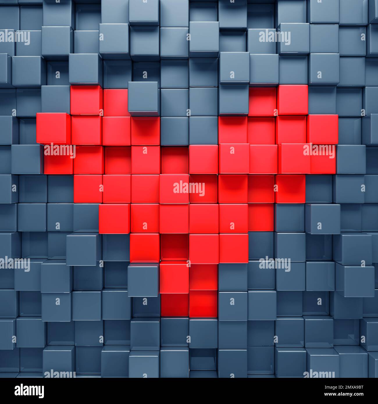 Arrière-plan des blocs cœur rouges - rendu 3D Banque D'Images