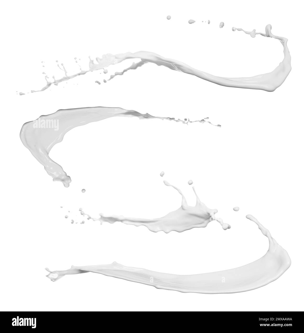 Set avec des éclaboussures abstraites de lait sur fond blanc Banque D'Images
