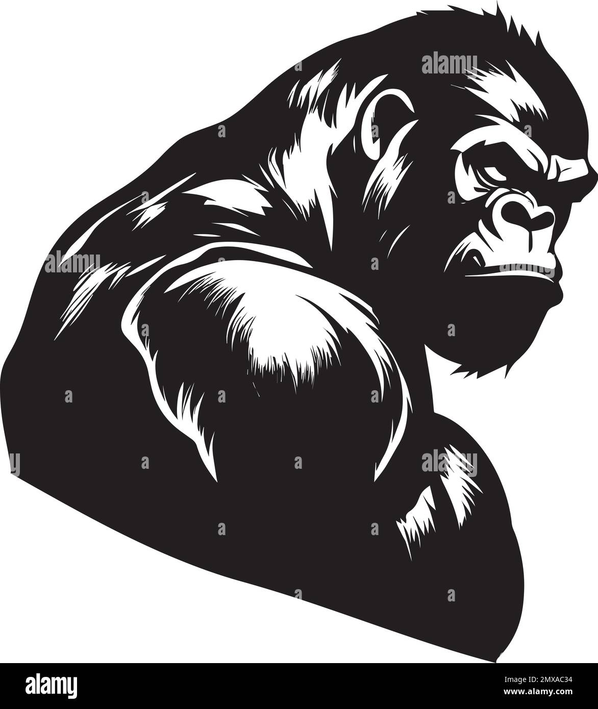 Logo monochrome foncé Gorilla musclé Illustration de Vecteur