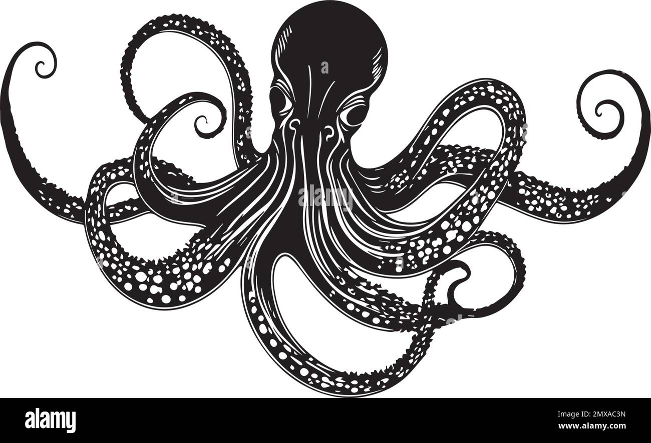 Logo Monochrome Octopus Deep Sea Illustration de Vecteur