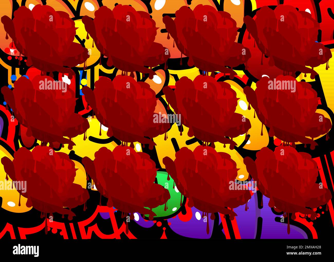 Arrière-plan Graffiti Rose. Abstrait moderne fleur Street art décoration réalisée dans le style de peinture urbain. Roses rouges peintes. Illustration de Vecteur