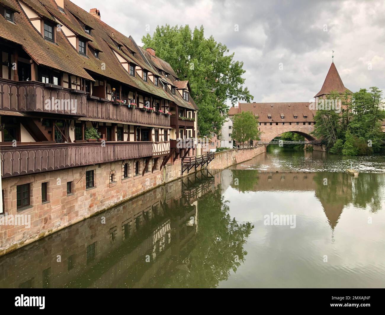 Kettensteg et Fronveste sur la Pegnitz, la vieille ville, Nuremberg, la Franconie, la Bavière,Allemagne Banque D'Images