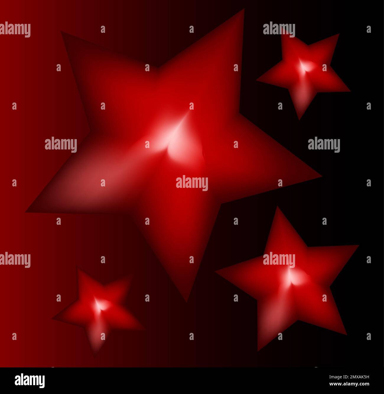 Étoiles tridimensionnelles, étoiles rouges, illustration des étoiles, couleurs rouge, noir et blanc, signe et étiquette Banque D'Images