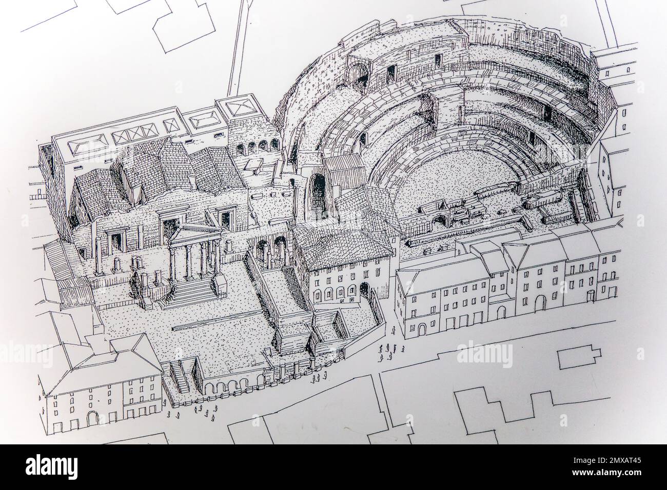 Esquisse: Capitole et Forum romain, Brescia, Lombardie, Italie, Brescia, Lombardie, Italie Banque D'Images