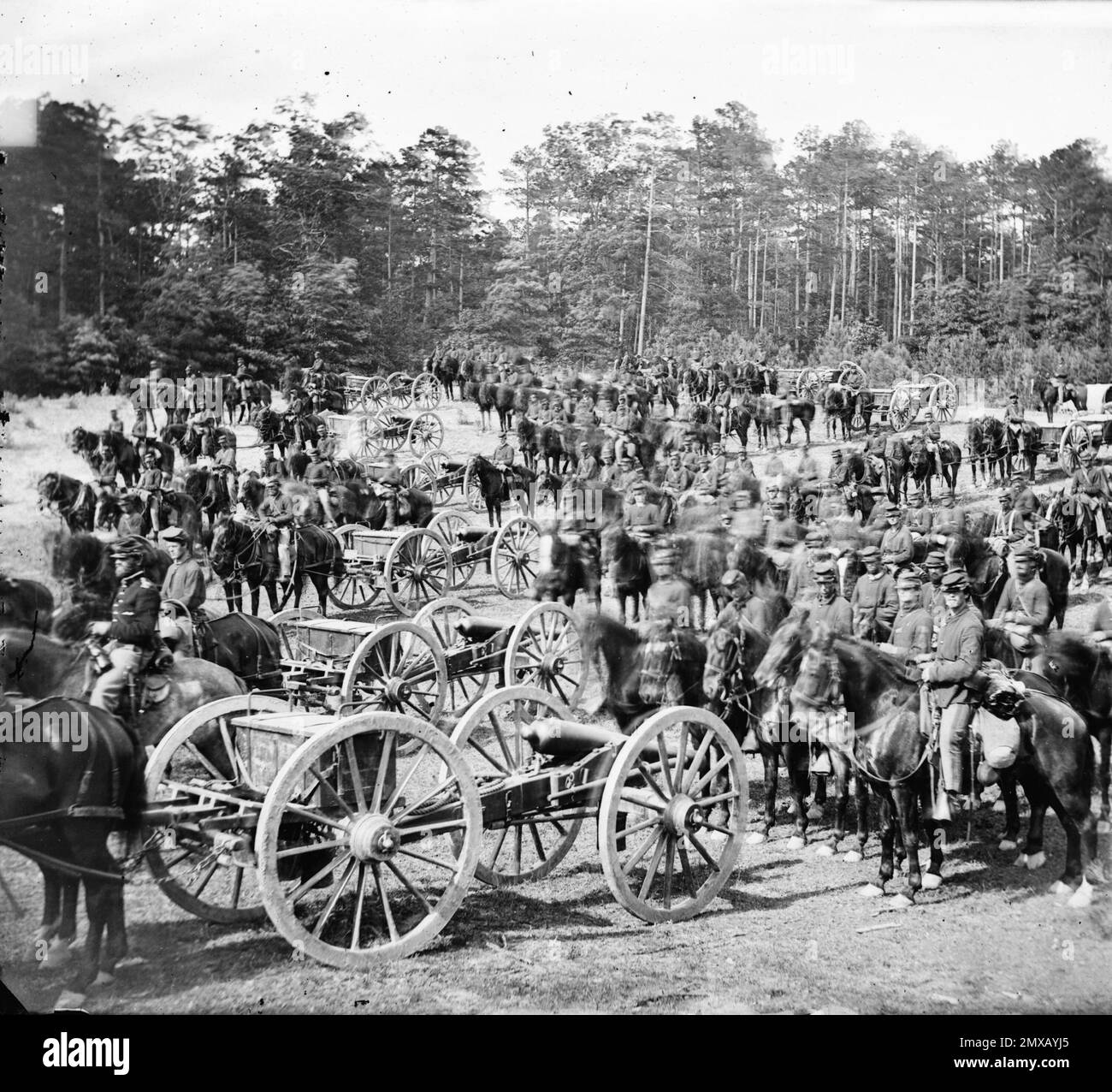 La bataille de sept pins (également connue sous le nom de bataille de Fair Oaks ou de Fair Oaks Station) a eu lieu sur 31 mai et 1 juin 1862, dans le comté de Henrico, en Virginie, dans le cadre de la campagne de la péninsule de la guerre civile américaine. C'était le point culminant d'une offensive sur la péninsule de Virginie menée par le général de division de l'Union George McClellan, dans laquelle l'armée du Potomac a atteint la périphérie de Richmond. Cette photo montre la batterie M du capitaine Benson à Fair Oaks 1862 Banque D'Images