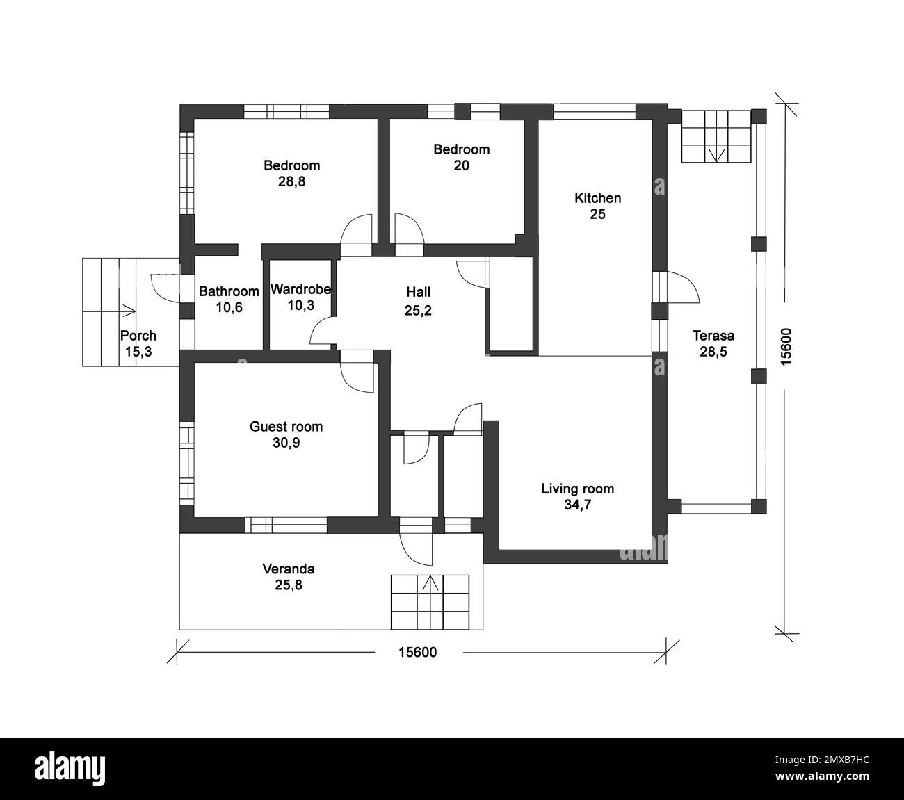 Maison d'architecture sur fond blanc. Illustration Banque D'Images
