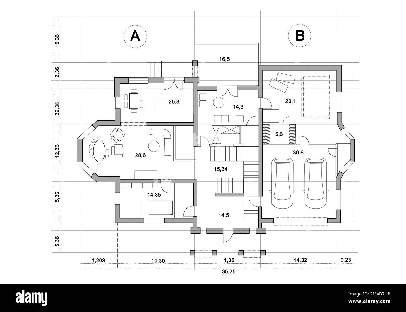 Maison d'architecture sur fond blanc. Illustration Banque D'Images