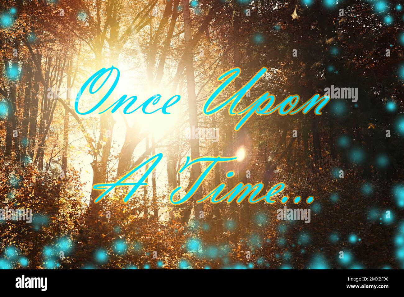 Belle forêt magique et texte une fois. Le monde du conte de fées Banque D'Images