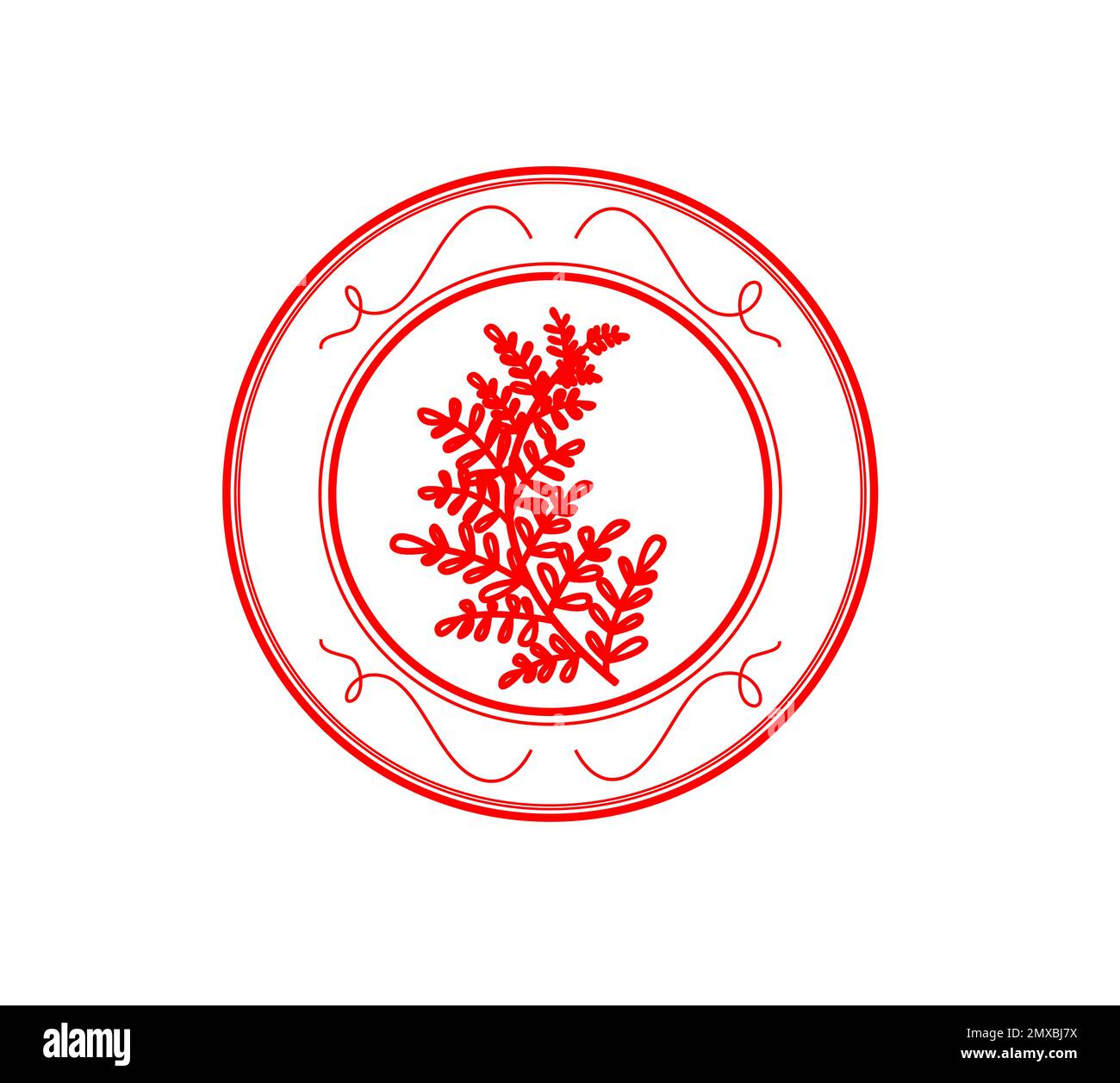 Joint en cire rouge avec plante sur fond blanc Banque D'Images