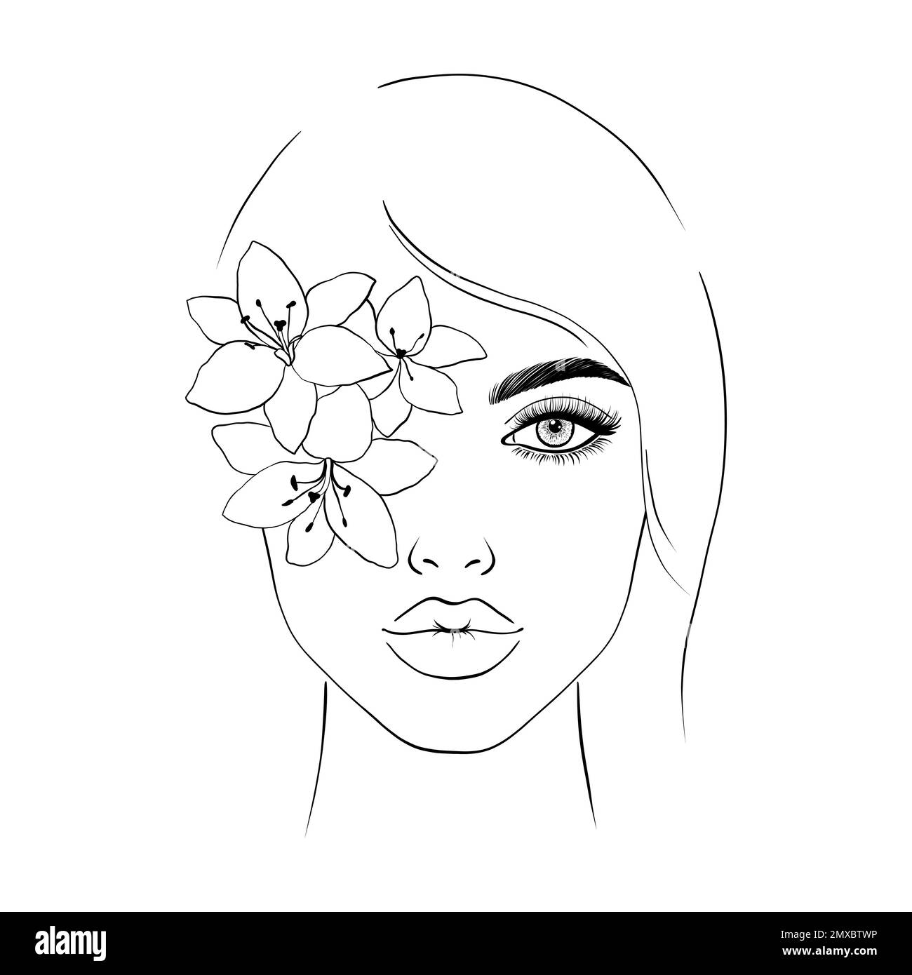 Femme visage et fleurs. Illustration de Vecteur