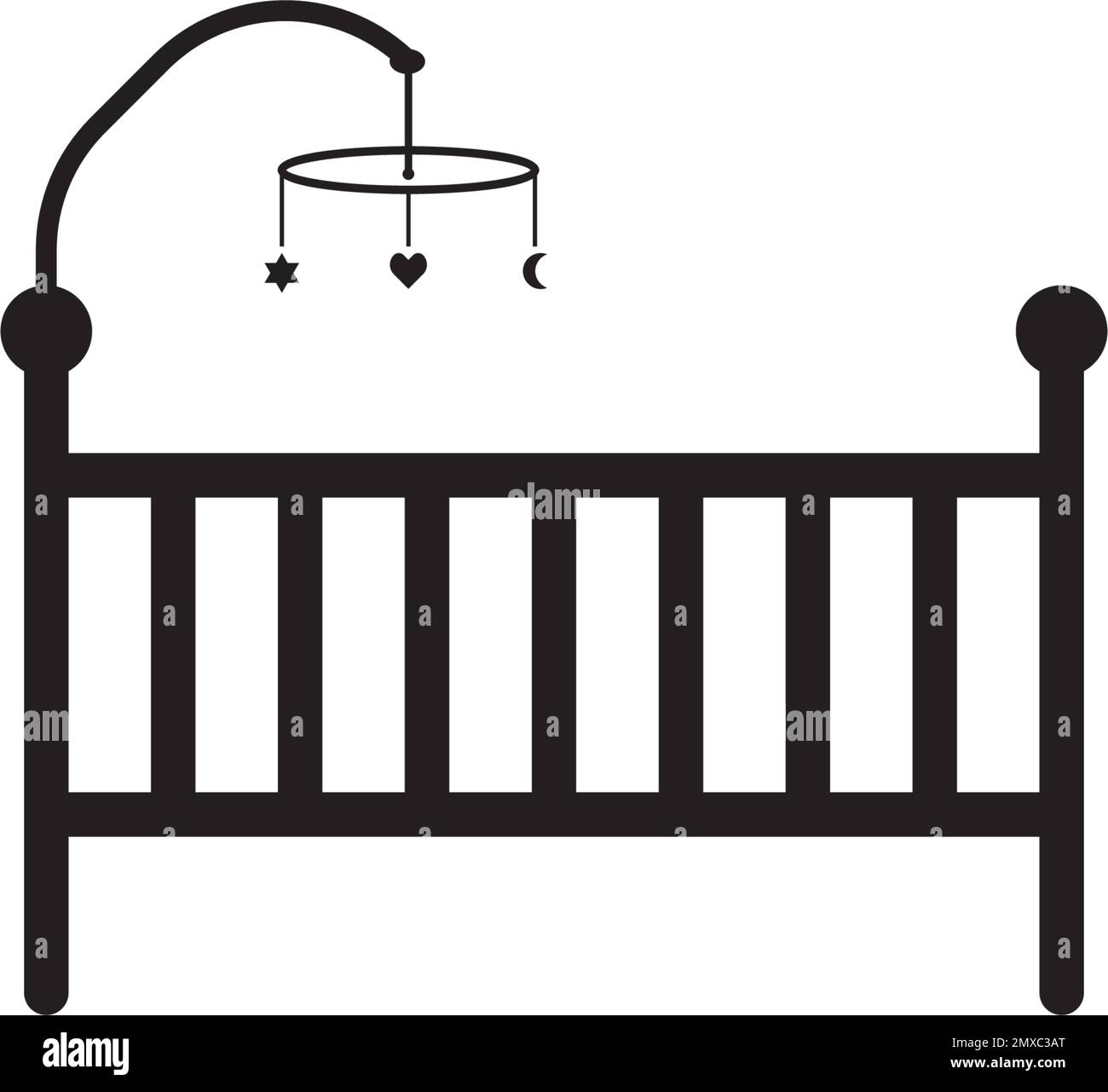 Berceau ou lit bébé avec jouets suspendus icône vectorielle plate pour applications et sites Web Illustration de Vecteur
