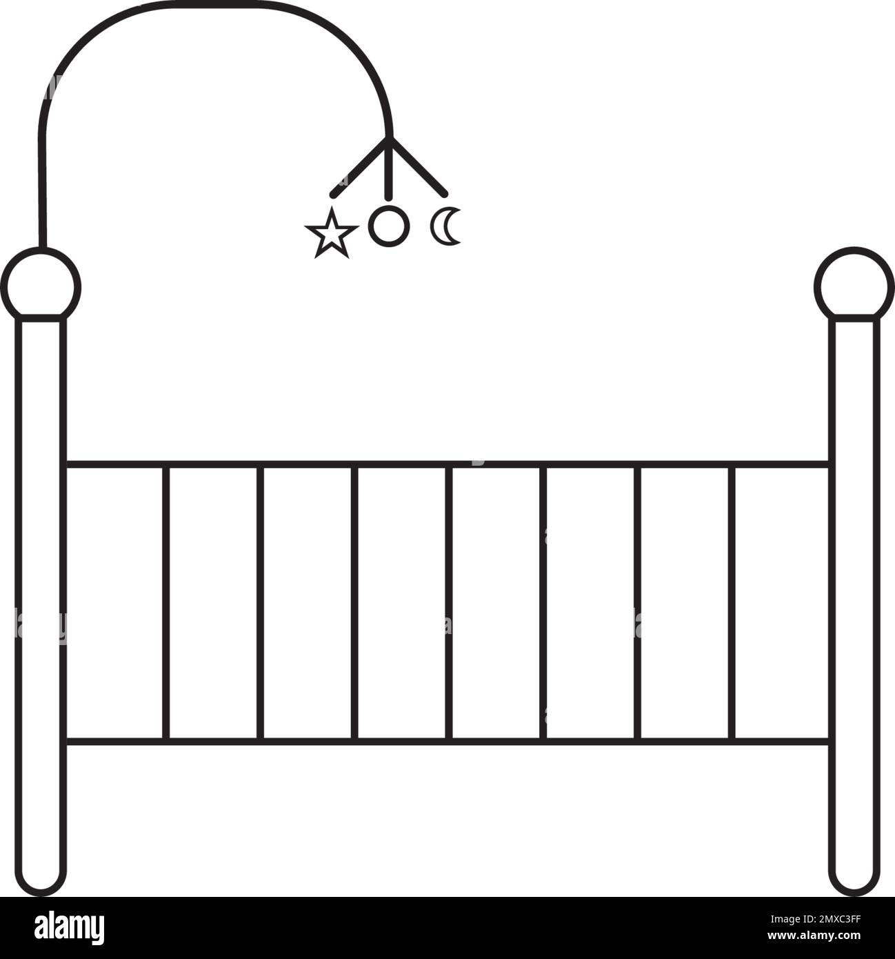 Berceau ou lit bébé avec jouets suspendus icône vectorielle plate pour applications et sites Web Illustration de Vecteur