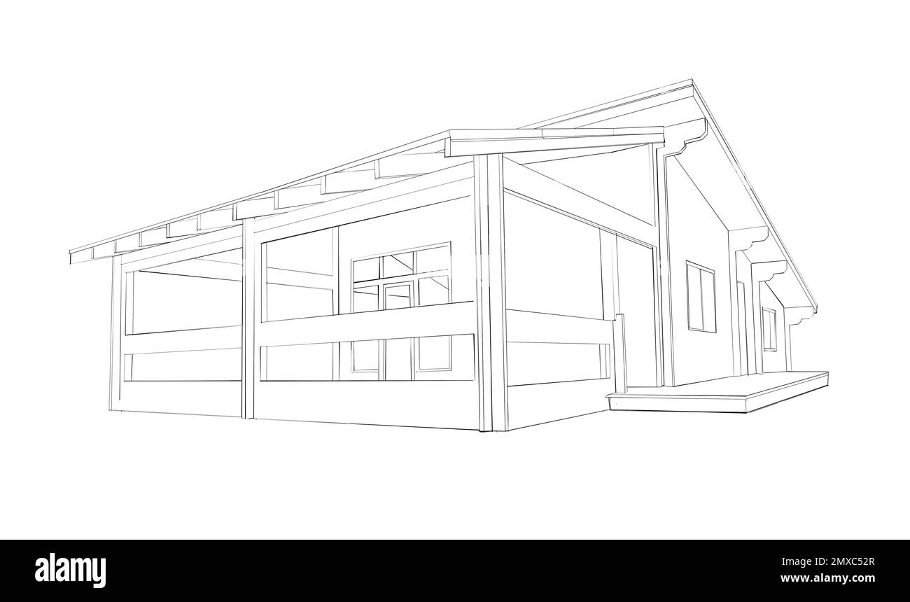 Illustration d'un bâtiment moderne sur fond blanc Banque D'Images