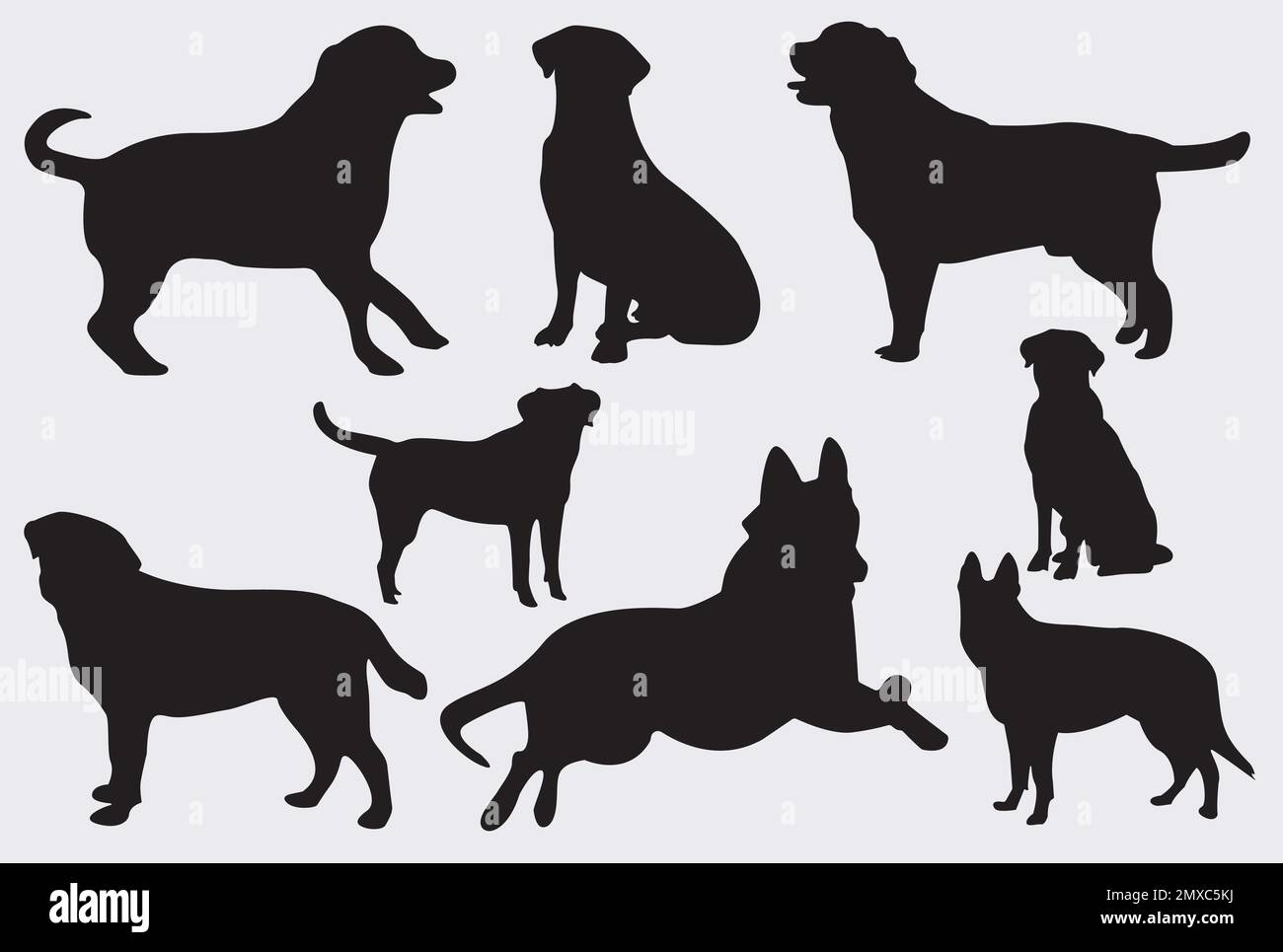 Collection de silhouette de chien dans différentes positions Illustration de Vecteur