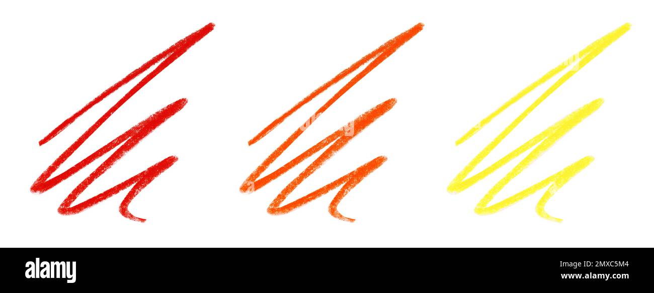 Collage de crayons de couleur dessinés sur fond blanc. Bannière Banque D'Images