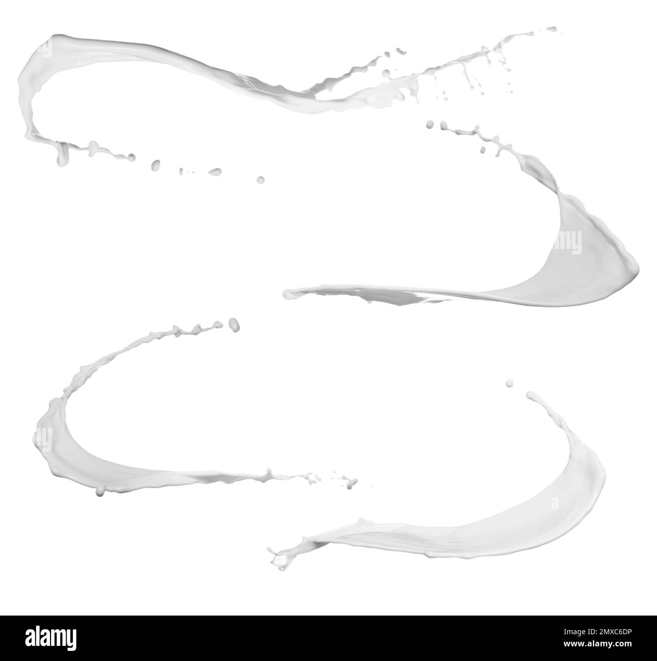 Set avec des éclaboussures abstraites de lait sur fond blanc Banque D'Images