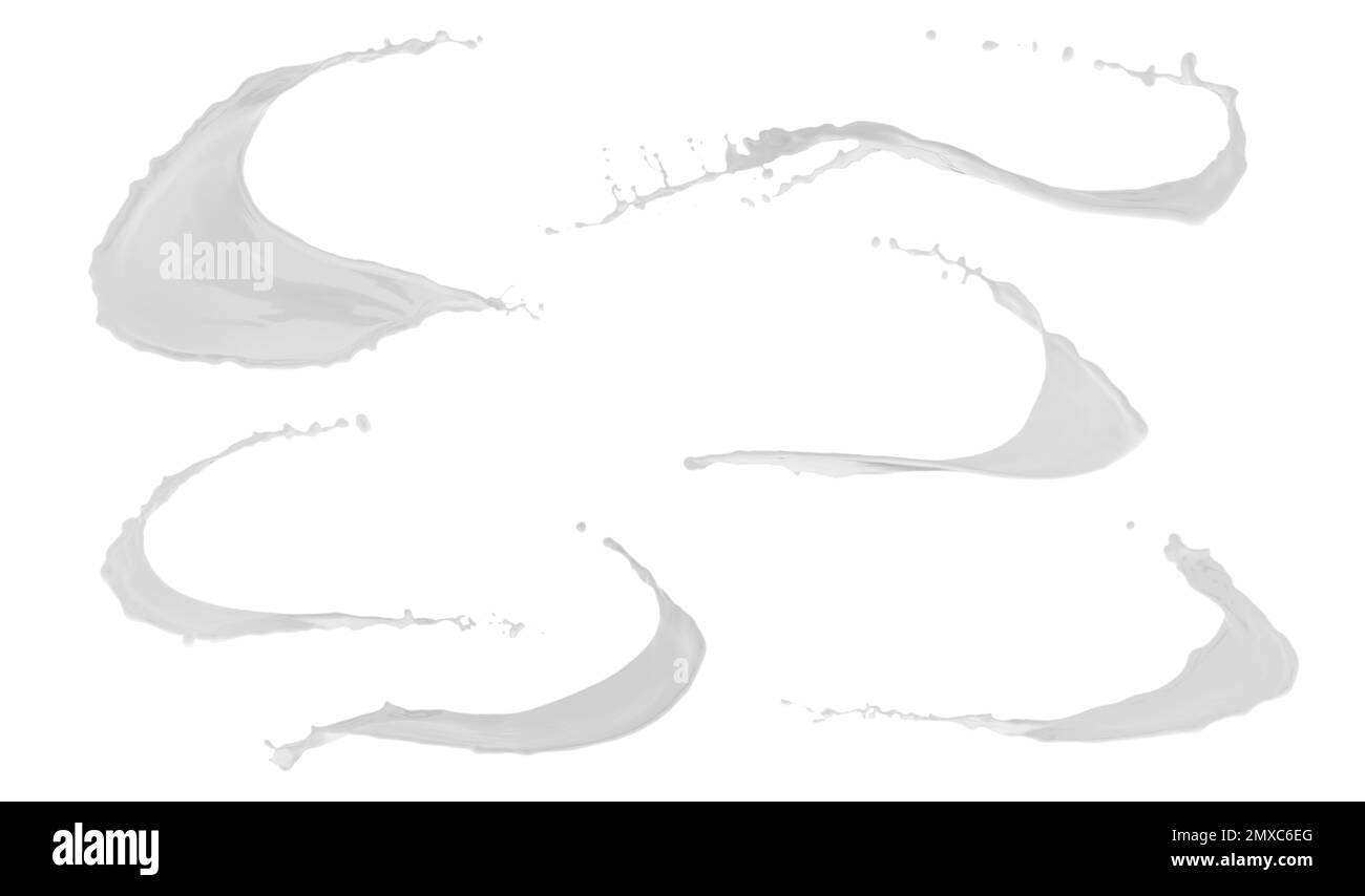 Set avec des éclaboussures abstraites de lait sur fond blanc Banque D'Images