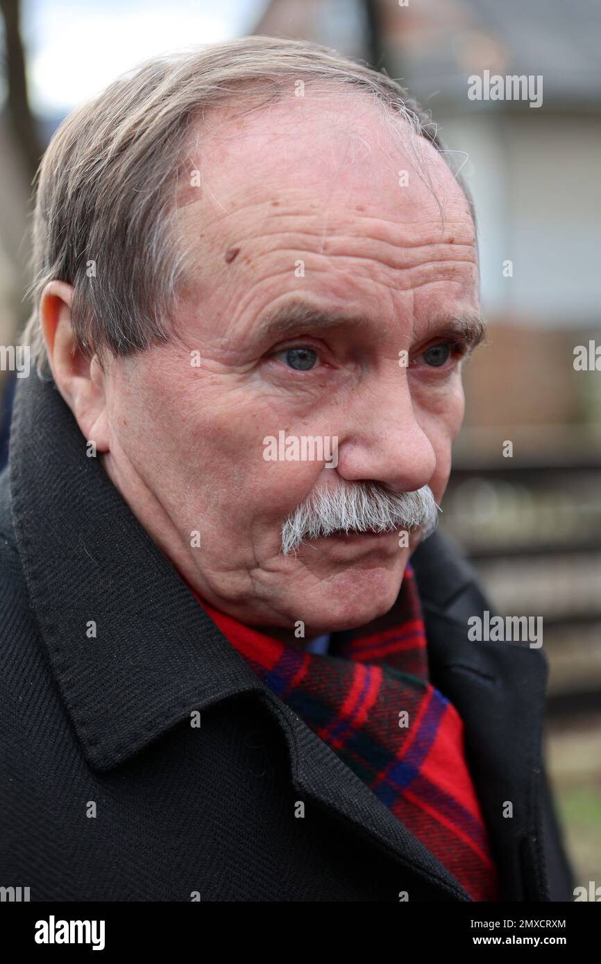 STOPCHATIV, UKRAINE - 1 FÉVRIER 2023 - Ivan Zaiets, politicien ukrainien, assiste aux funérailles du poète, traducteur, scénariste, culturologi ukrainien Banque D'Images