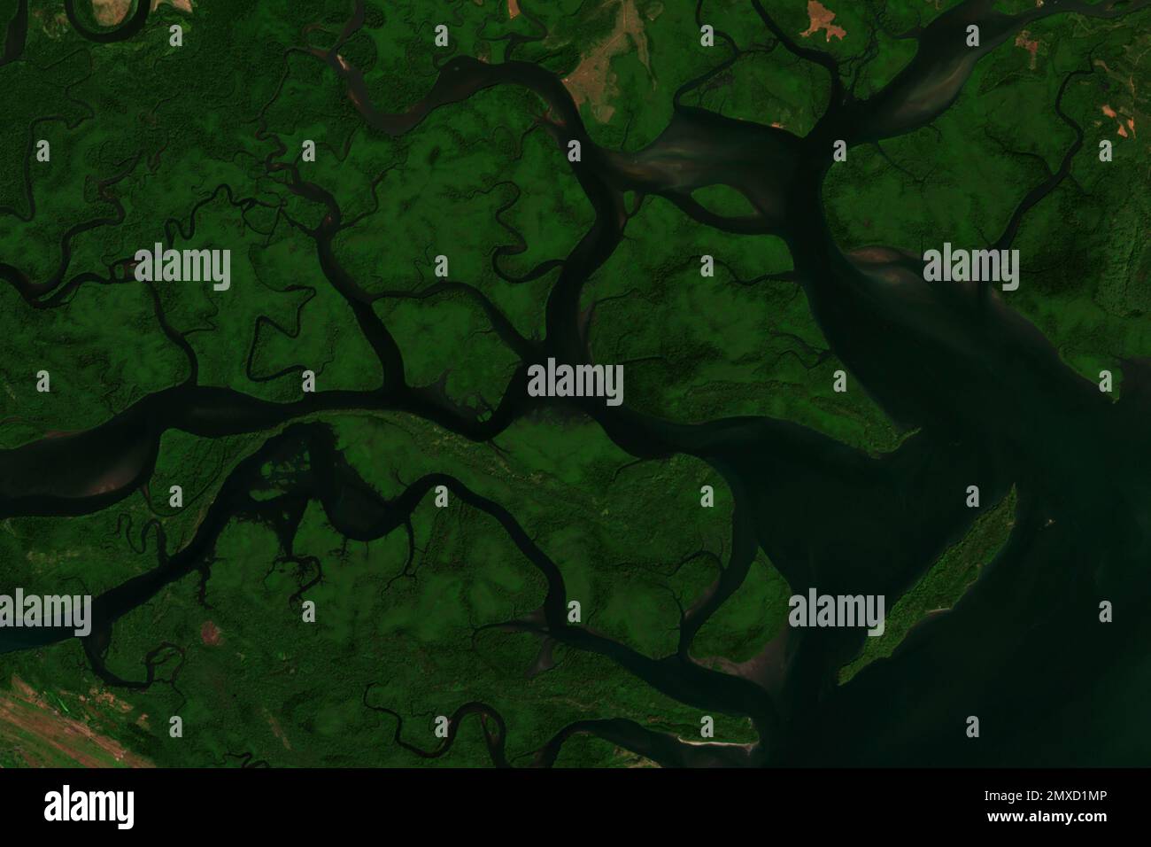 Image satellite haute résolution de Manglares - une forêt de mangroves au Panama - contient des données sentinelles Copernic modifiées (2023) Banque D'Images Image satellite haute résolution de Manglares - une forêt de mangroves au Panama - contient des données sentinelles Copernic modifiées (2023) Banque D'Images