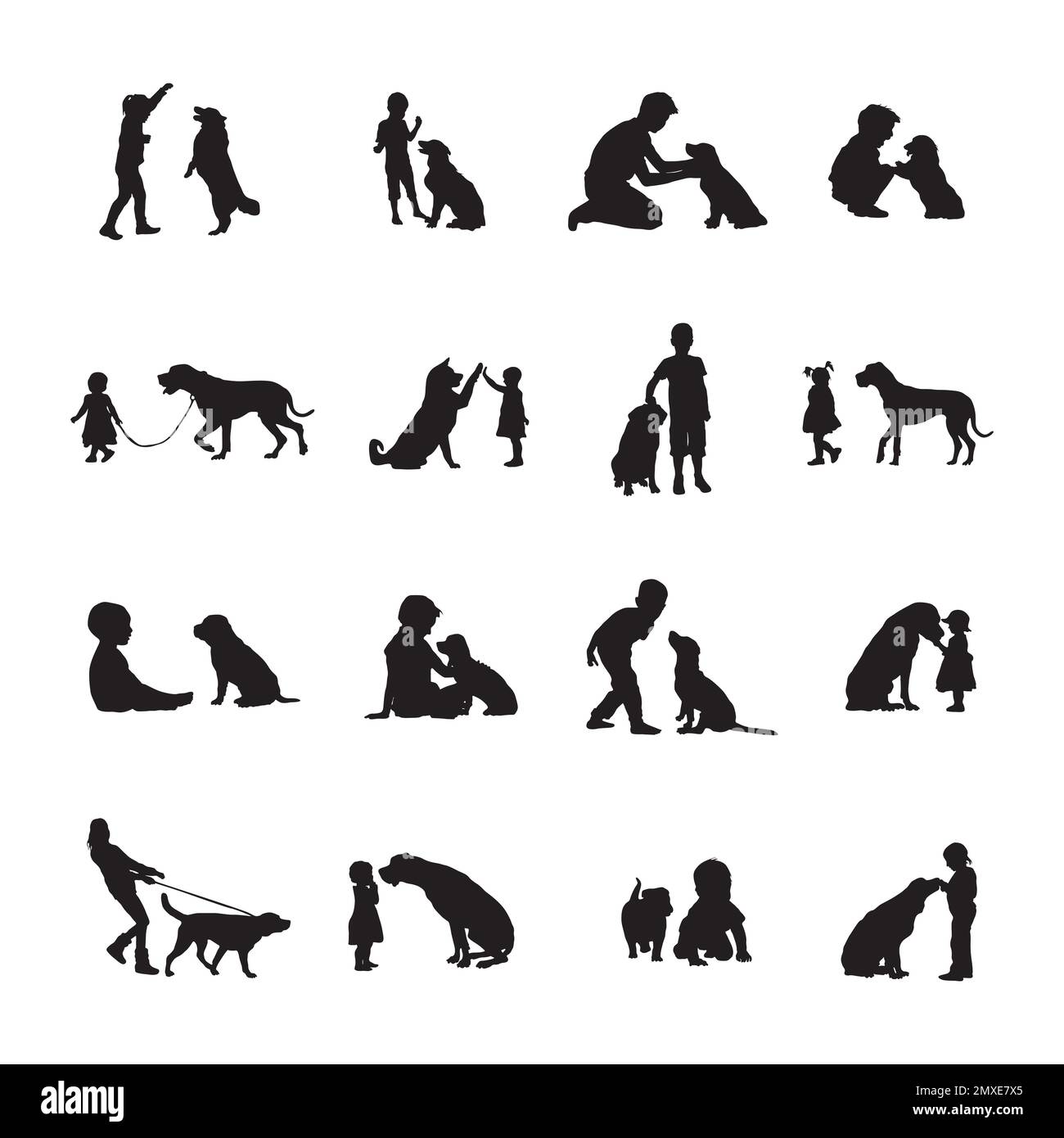 Enfants chiens silhouettes, enfants chiens silhouette Illustration de Vecteur