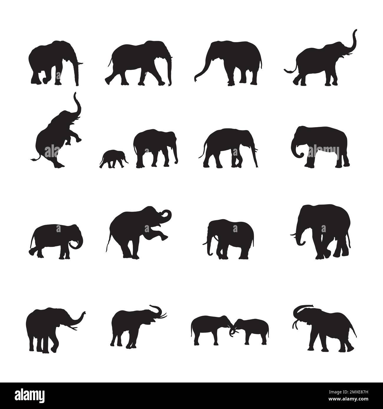 Elephant Silhouettes, collection Elephant Silhouette Illustration de Vecteur