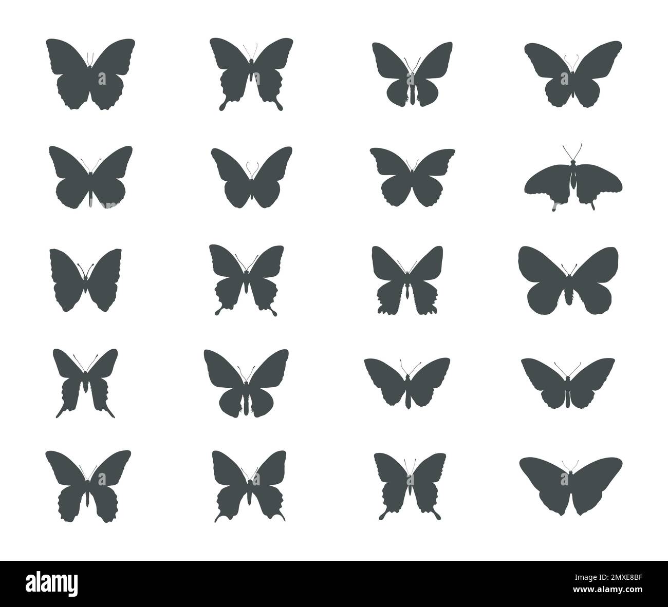 Silhouettes papillons, ensemble de silhouettes papillons Illustration de Vecteur