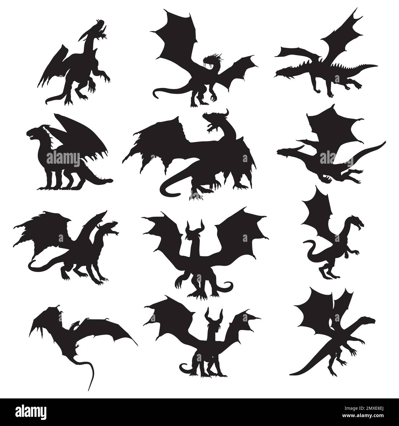 Collection Dragon Silhouette, ensemble Dragon Silhouette Illustration de Vecteur