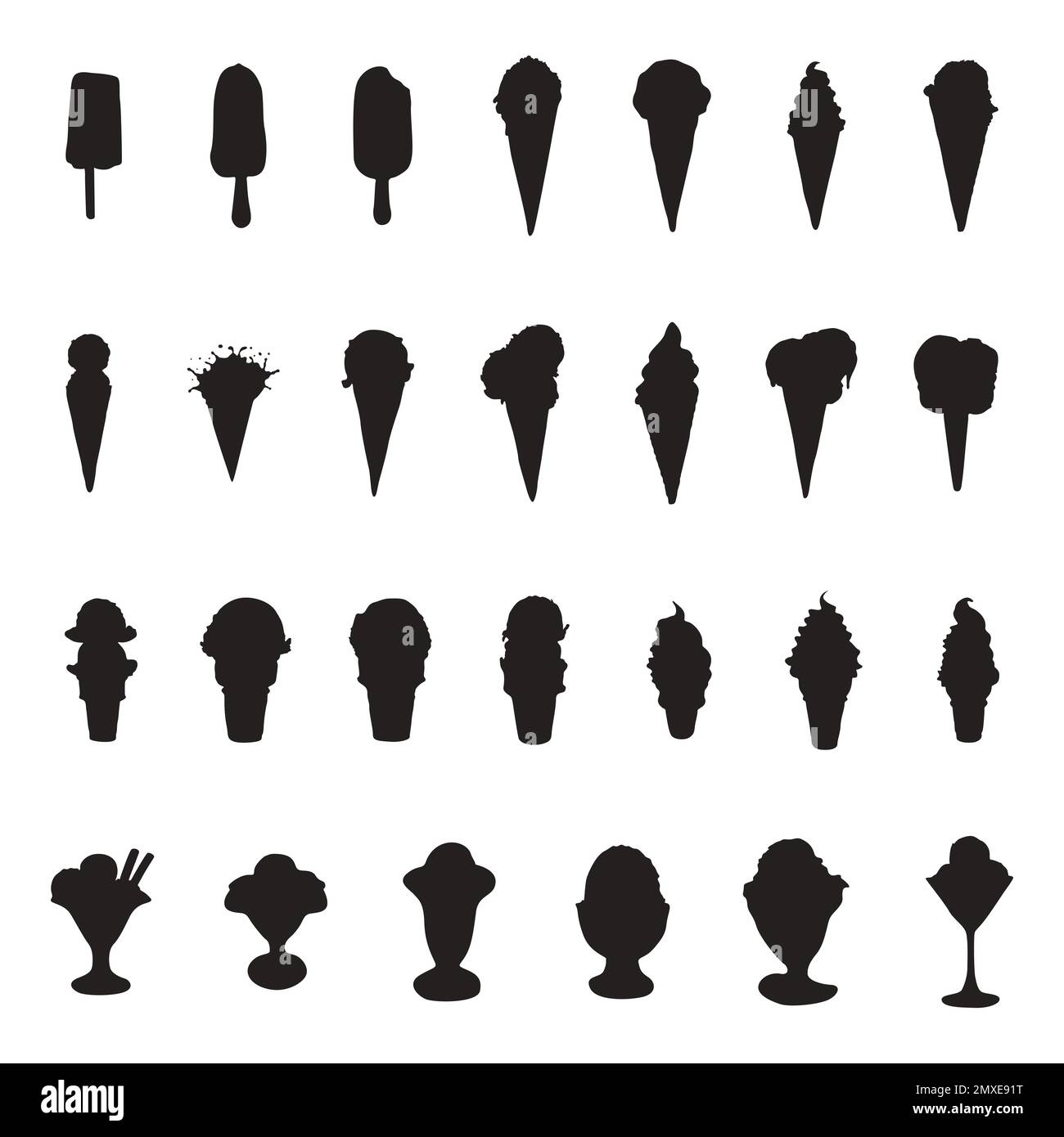 Silhouettes de glace, silhouettes de crème glacée Illustration de Vecteur