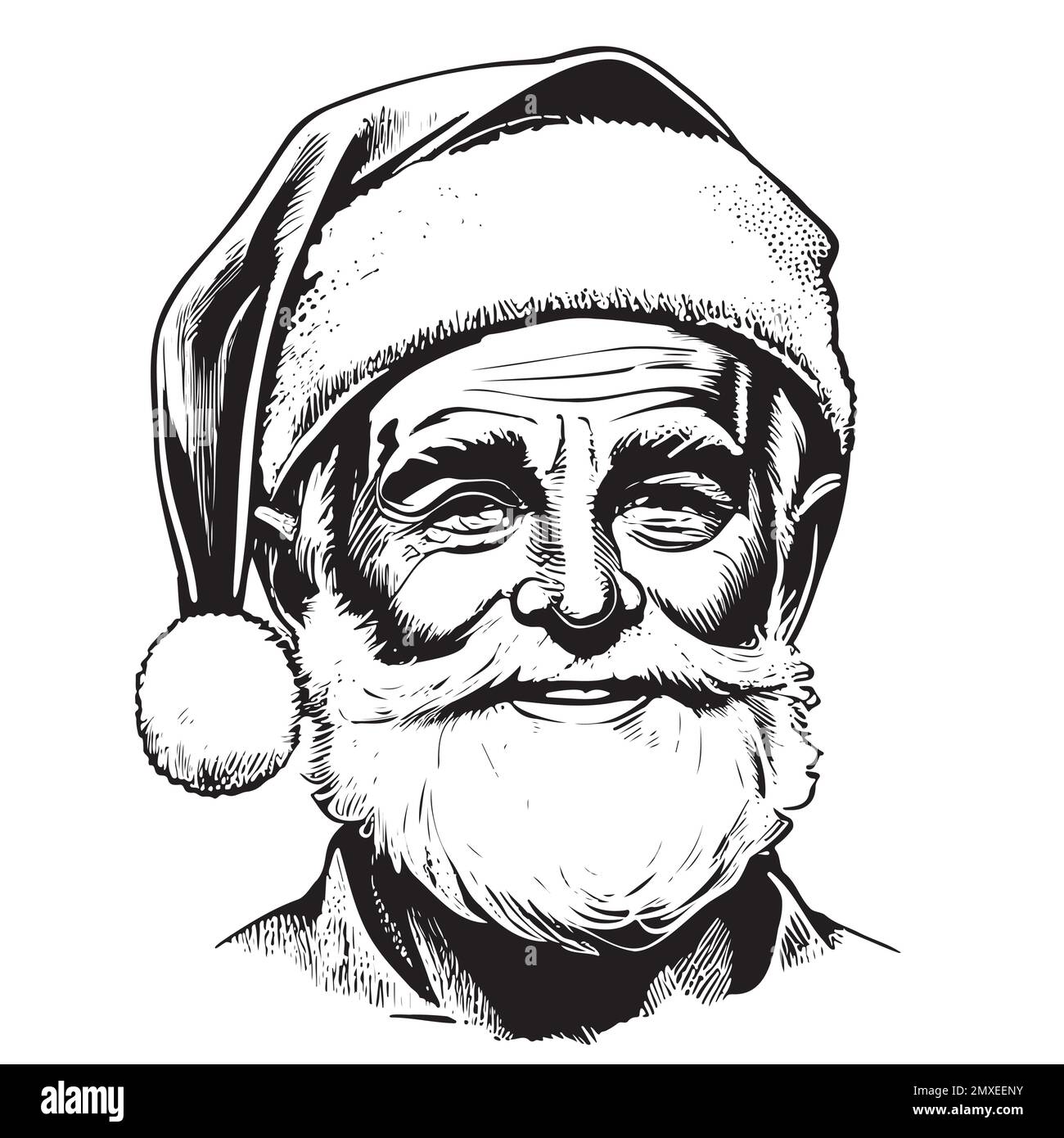 Santa Claus souriant en chapeau portrait croquis dessin à la main illustration Illustration de Vecteur