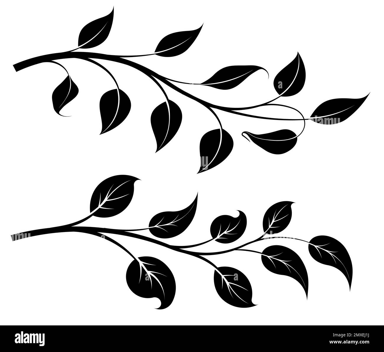 Paire de branches fleuries décoratives avec feuilles pour votre motif. Illustration de Vecteur