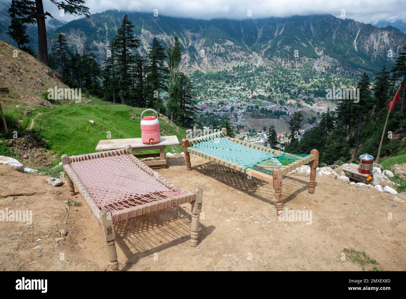 Point de vue sur Kalam, village de Boyun, vallée de Swat, Pakistan Banque D'Images