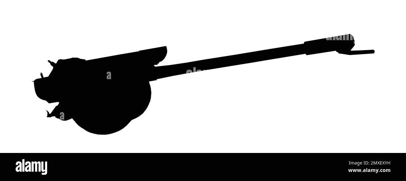 Silhouette de pistolet antichar isolée sur le blanc, conception de bannière. Machines militaires Banque D'Images