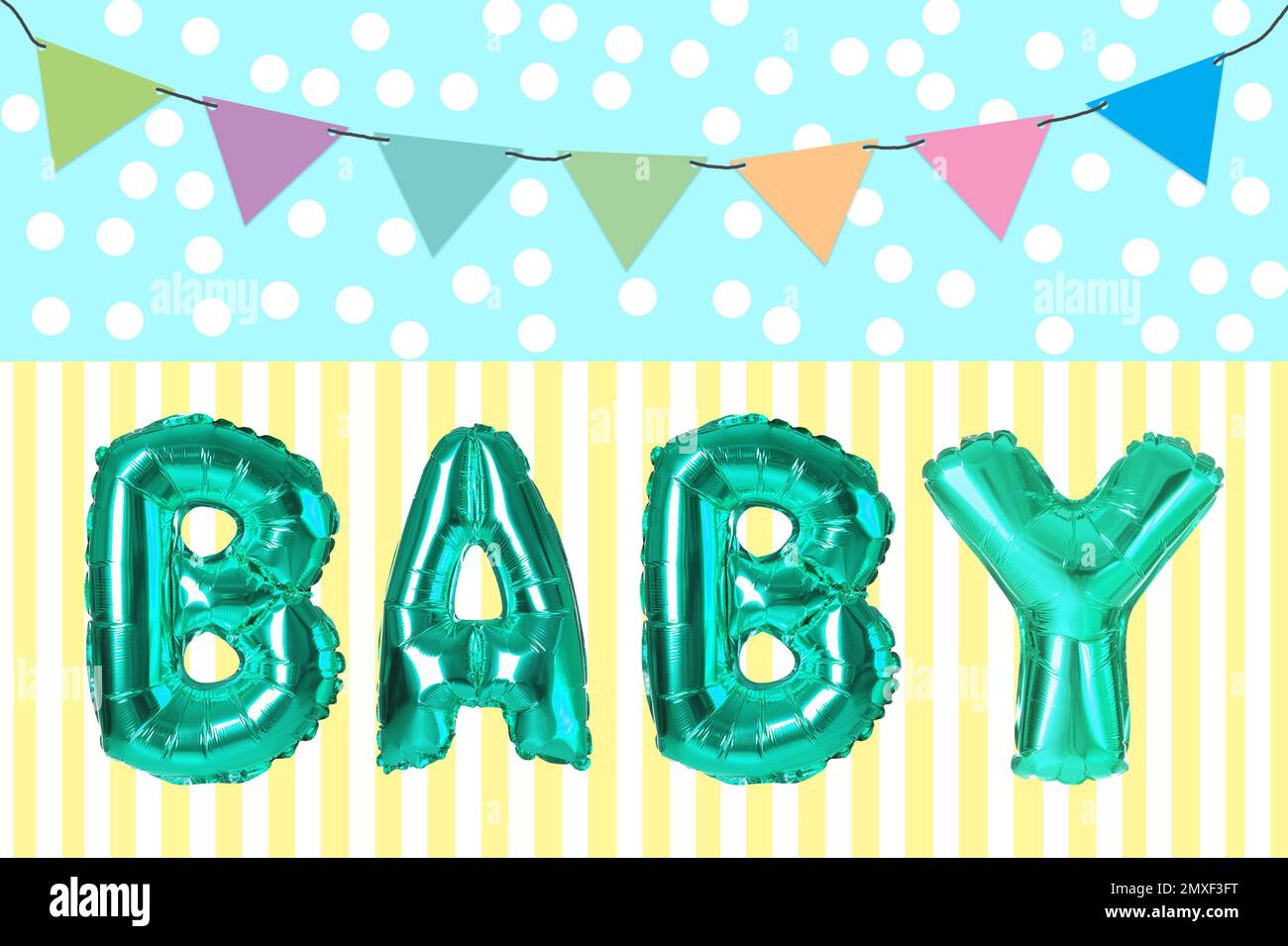 Ballons festifs et décoration pour la fête de douche de bébé Banque D'Images