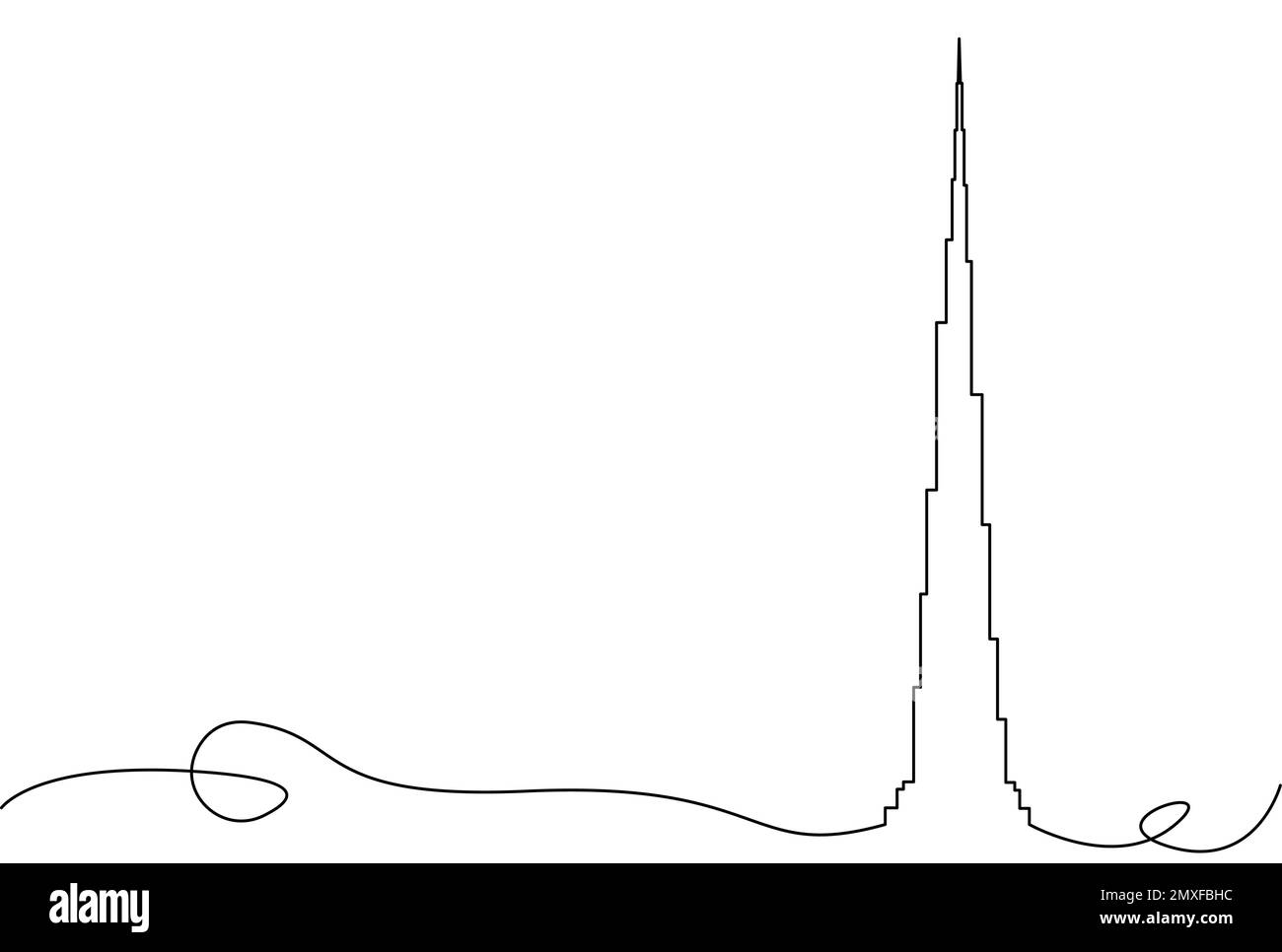 Dessin d'une seule ligne concept de repère de tour, bordure de cadre abstraite en style art de ligne, illustration vectorielle isolée sur fond blanc espace de copie Illustration de Vecteur