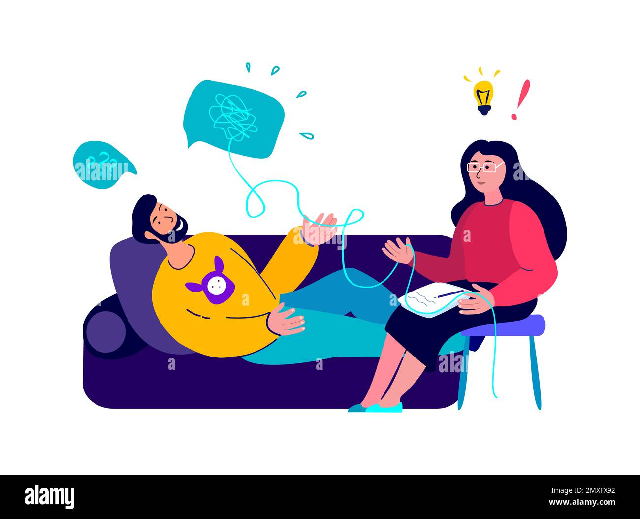 Psychothérapie la pratique de la thérapie de gestalt, consultation de psychiatre.jeune homme confus, session de psychologue.psychiatre, patient. Trouble mental, Nervou Banque D'Images