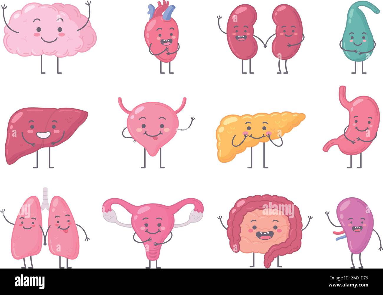 Ensemble d'icônes isolées avec des caractères de style de dessin animé de différentes émotions d'organes humains sur l'illustration vectorielle d'arrière-plan vide Illustration de Vecteur