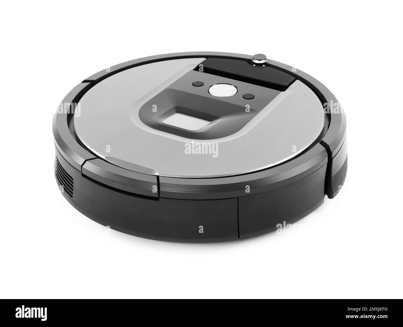 Aspirateur robot moderne isolé sur blanc Banque D'Images