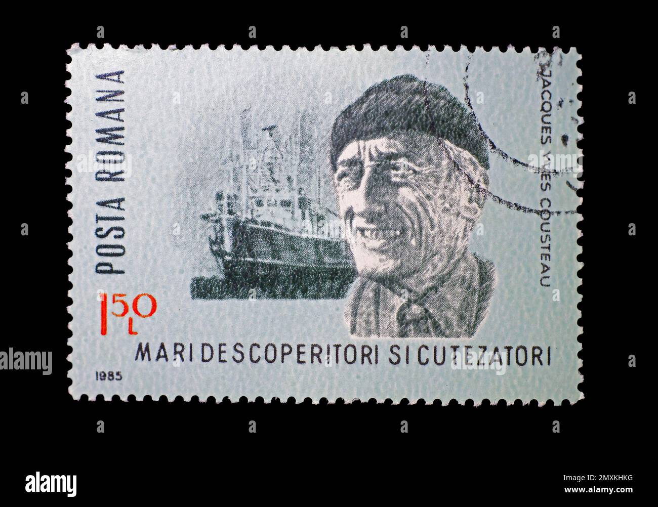 Timbre roumain en l'honneur de l'explorateur marin Jacques Yves Cousteau Banque D'Images