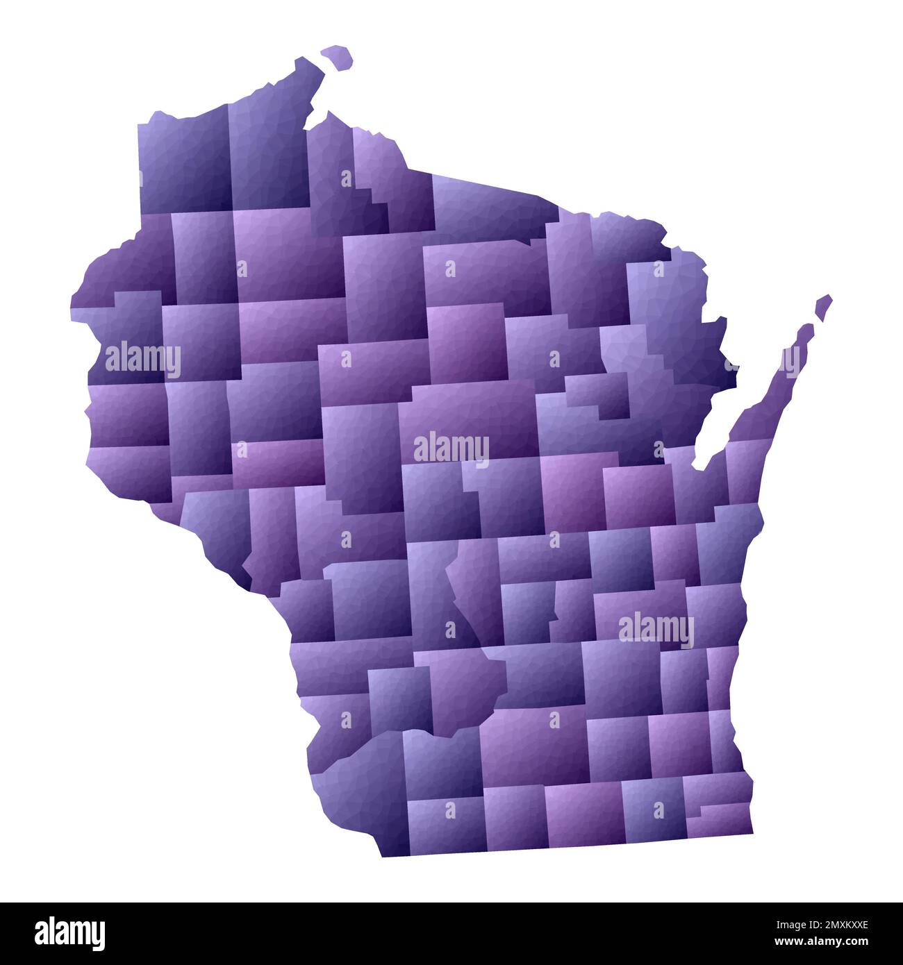 Carte du Wisconsin. Style géométrique US état contour avec comtés. Illustration du vecteur violet clair. Illustration de Vecteur